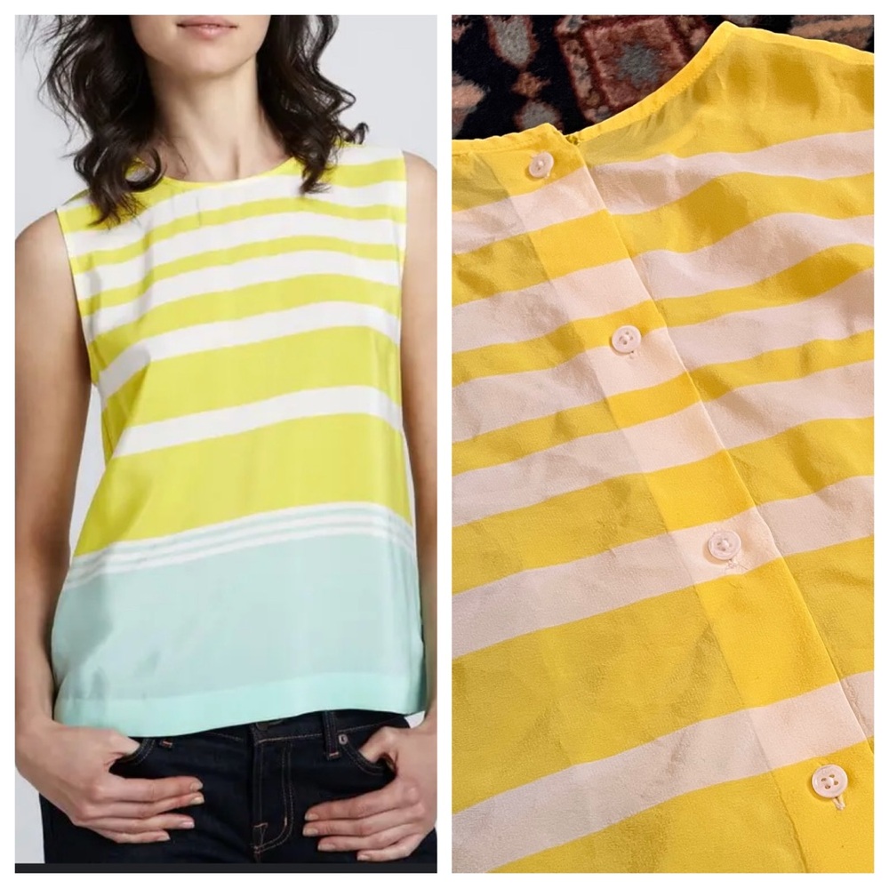 Equipment yellow mint stripe boxy blouse tank button back silk S